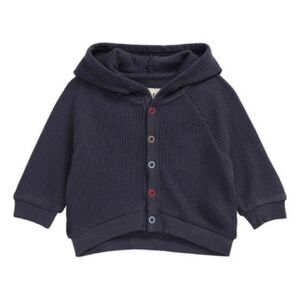 Open Edit Kids' Thermal‎ Knit Snap-Up 100%Cotton Hoodie Navy Charcoal Sz 3M